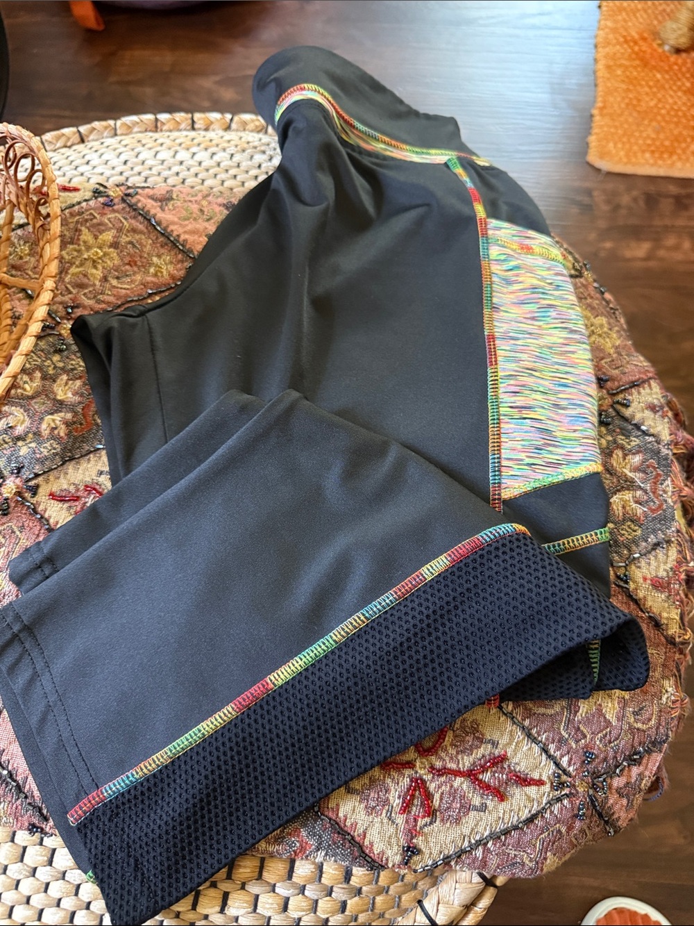 Sugar Black Leggings with Multicolor Stitching